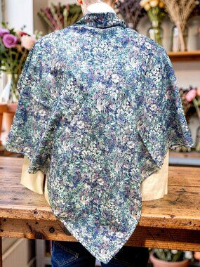 Vintage  Large Liberty  Silk/Wool 40" Blue Pink purple green gray   floral (28)